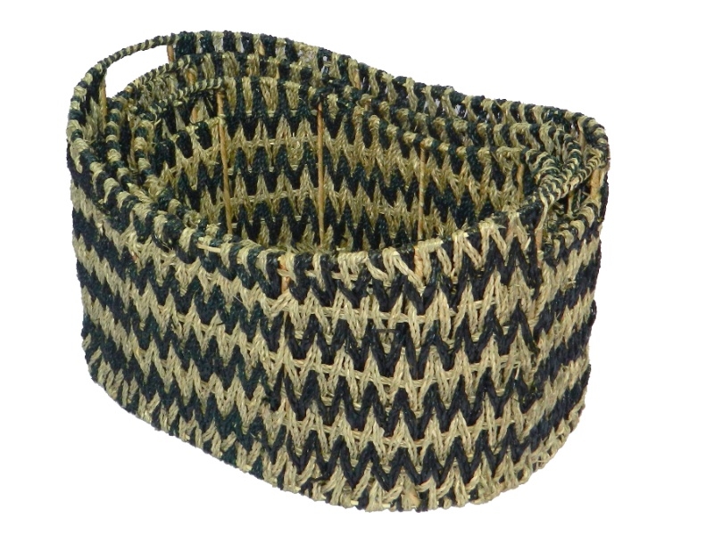Top-tier Two-Tone Seagrass Storage Basket - Handwoven Sustainable Home Decor